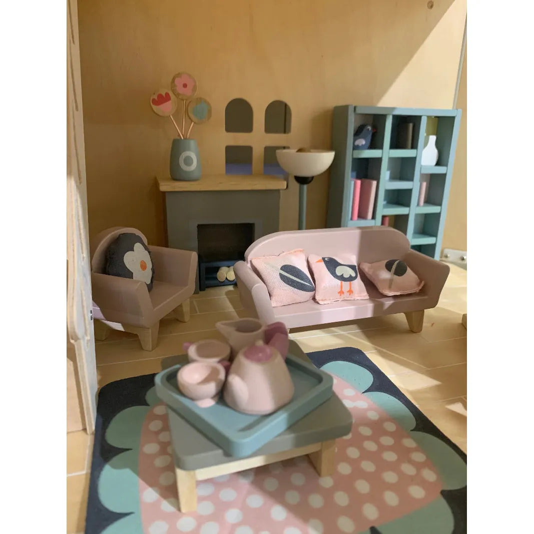 Miniature Dovetail Dollhouse Sitting Room Furniture Set - 1:12 Scale Realistic Wooden Living Room Decor for Dolls - Perfect for Collectors, DIY Projects & Kids Playtime
