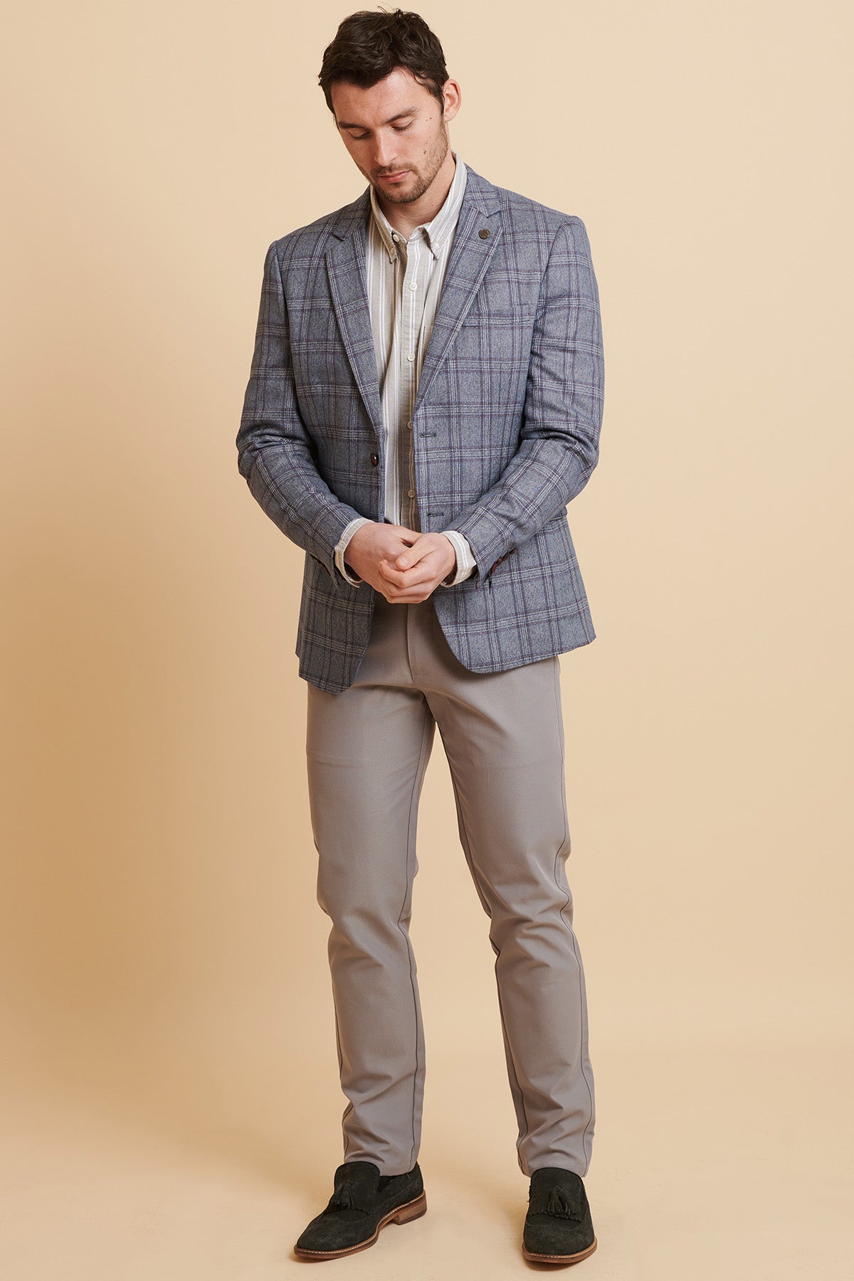 ABBOTT Blue Tweed Check Blazer for Men - Classic Slim Fit Business Jacket for Office, Wedding & Formal Events