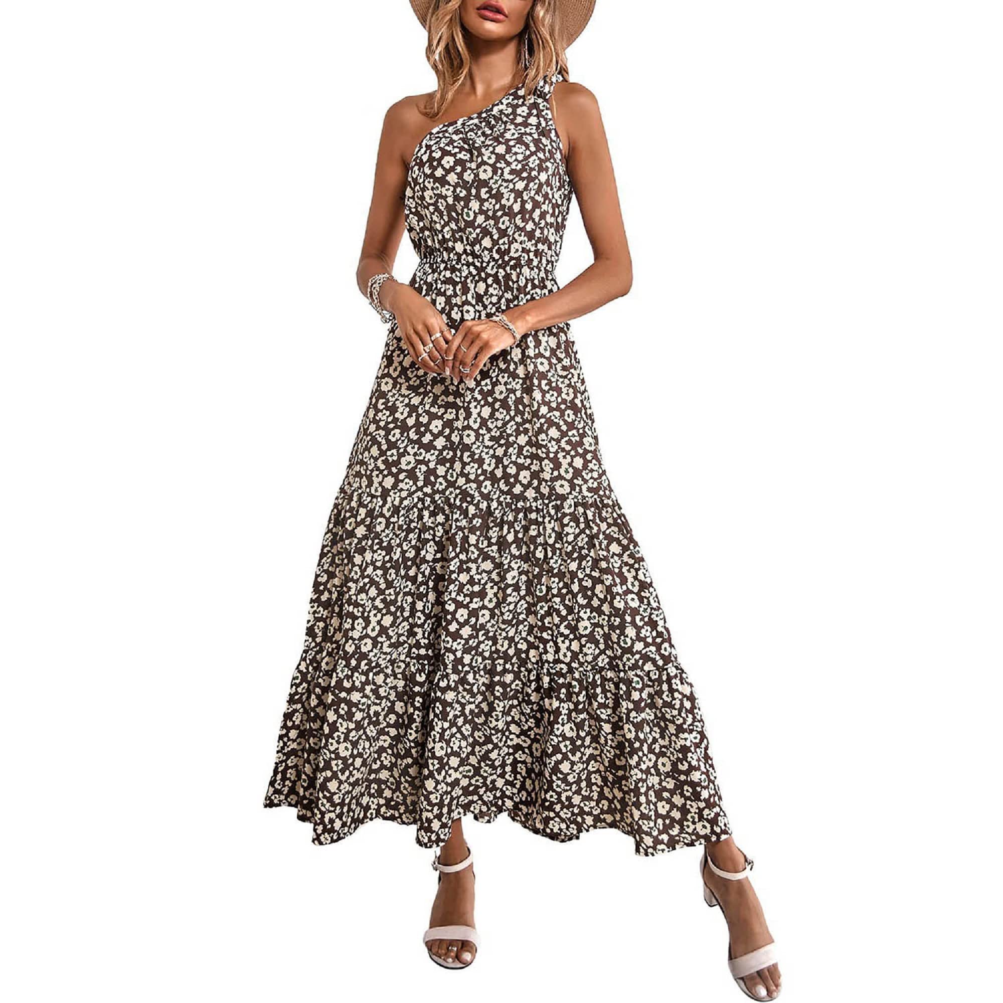 Viodiao Women's One Shoulder Floral Summer Dress - Elegant Beach, Cocktail & Party Slip Dress | Perfect for Vacations, Weddings & Night Out