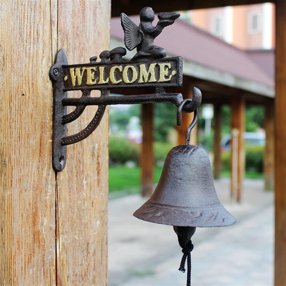 Vintage Cast Iron Door Bell - Wall Mounted Antique Hand Bell with Chimes for Front Door, Garden Gate, Farmhouse & Home Decor - Perfect for Rustic, Country & Vintage Style Homes