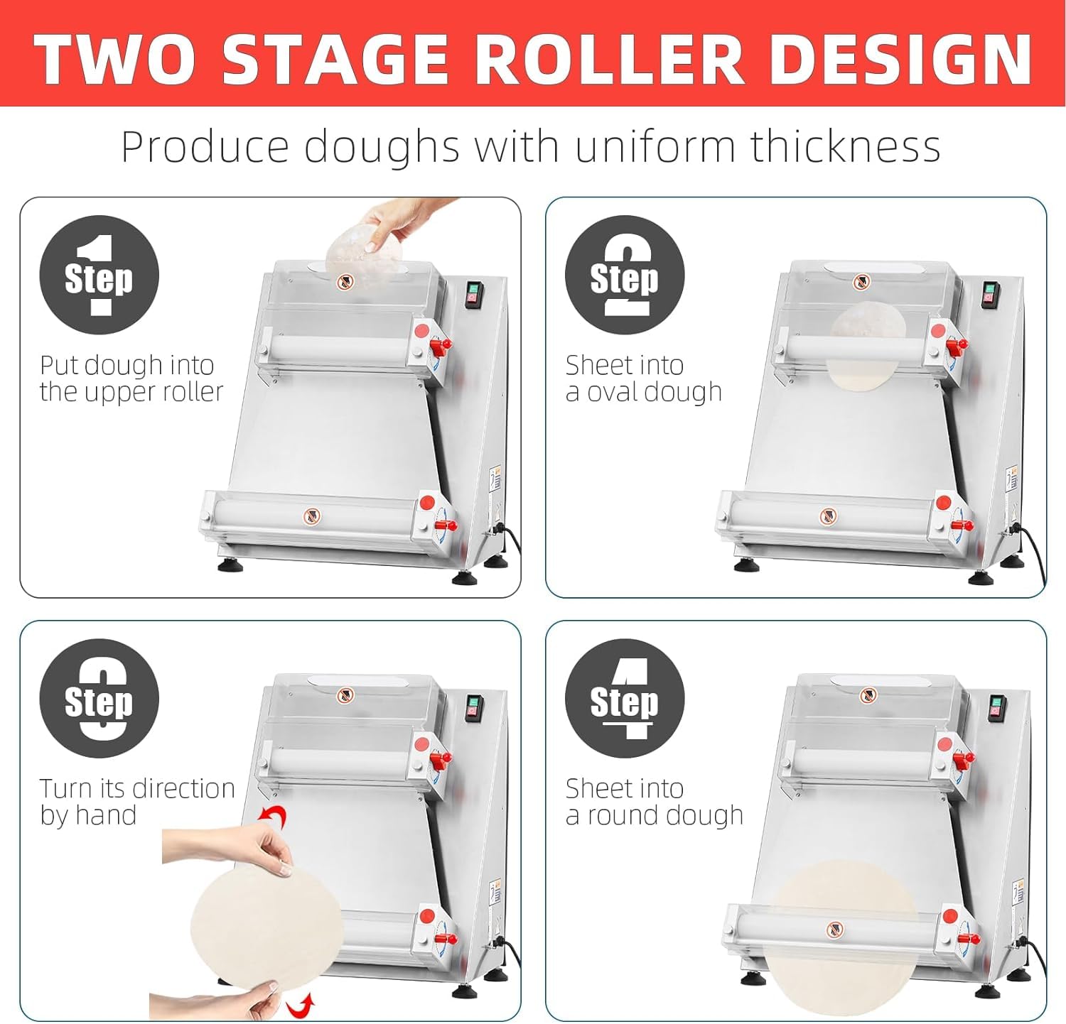 Garvee 370W Electric Pizza Dough Roller Sheeter - 16