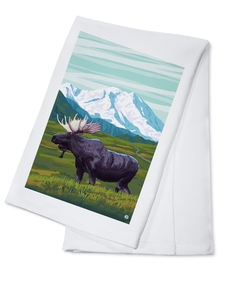 Premium 100% Cotton Moose and Snowy Mountain Tea Towel - Decorative Hand Towel for Kitchen, Bathroom & Home Decor - Perfect for Rustic Cabins, Holiday Gifting and Farmhouse Styling