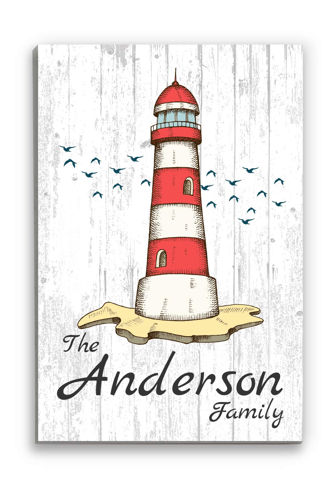 Custom Beach House Sign - Personalized Solid Wood Beach Home Decor (16.5x10.5in) - Lighthouse & Red Theme - Coastal Wall Art for Beach Houses, Cottages & Vacation Homes