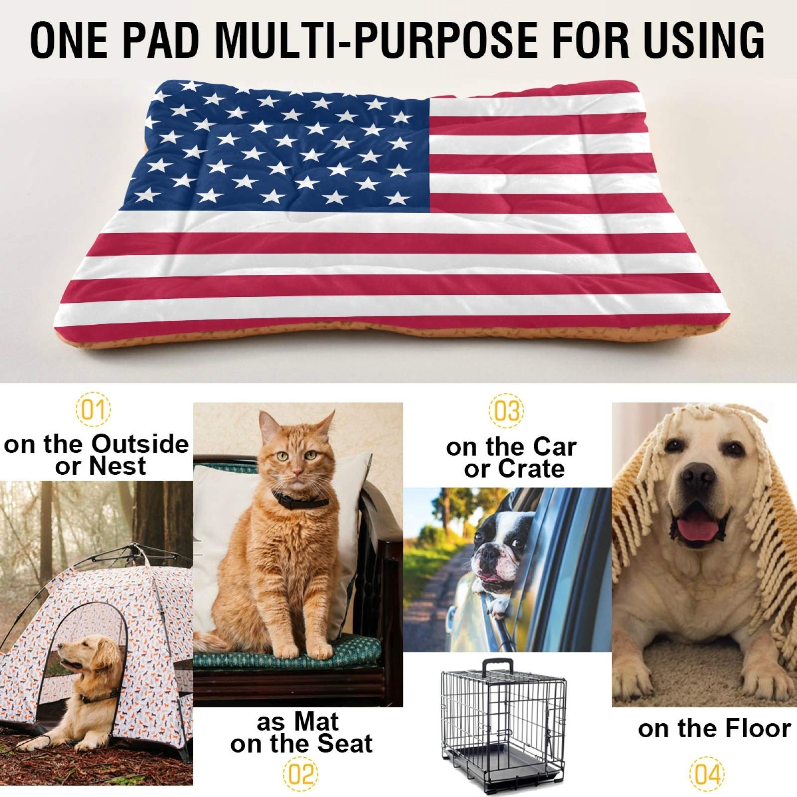 American Flag Pet Bed for Dogs & Cats - Ultra Soft Rectangle Dog Bed for Small, Medium, Large Breeds (36x24in) - Comfortable Calming Bed for Home, Office, or Travel Use