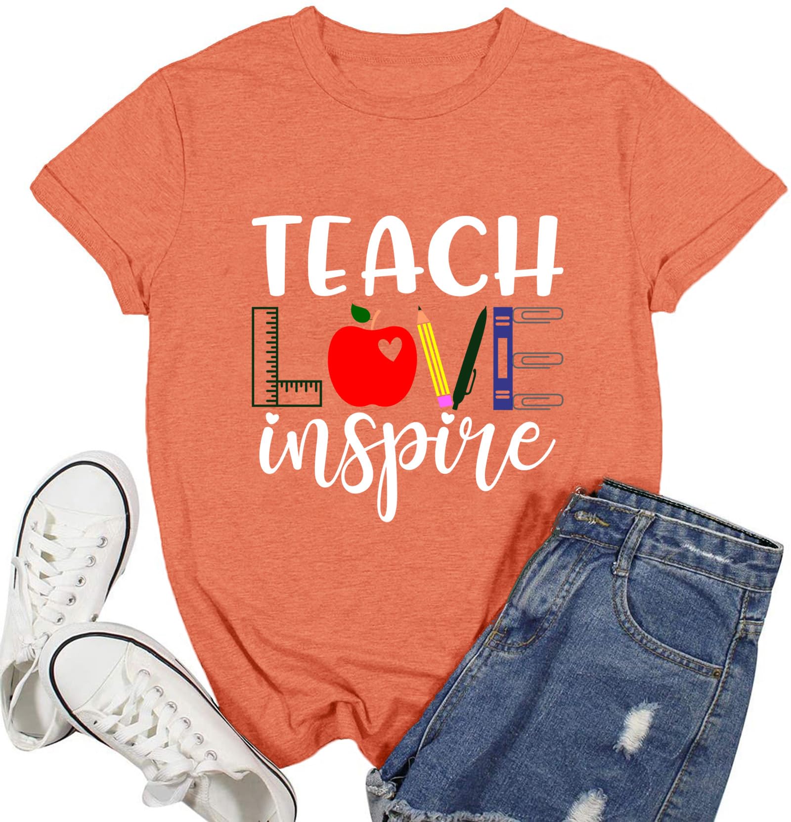 Inspiring Women's Teacher T-Shirt - Teach Love Inspire Kindness Shirt for Educators | Perfect for Classroom, Teacher Appreciation & School Events