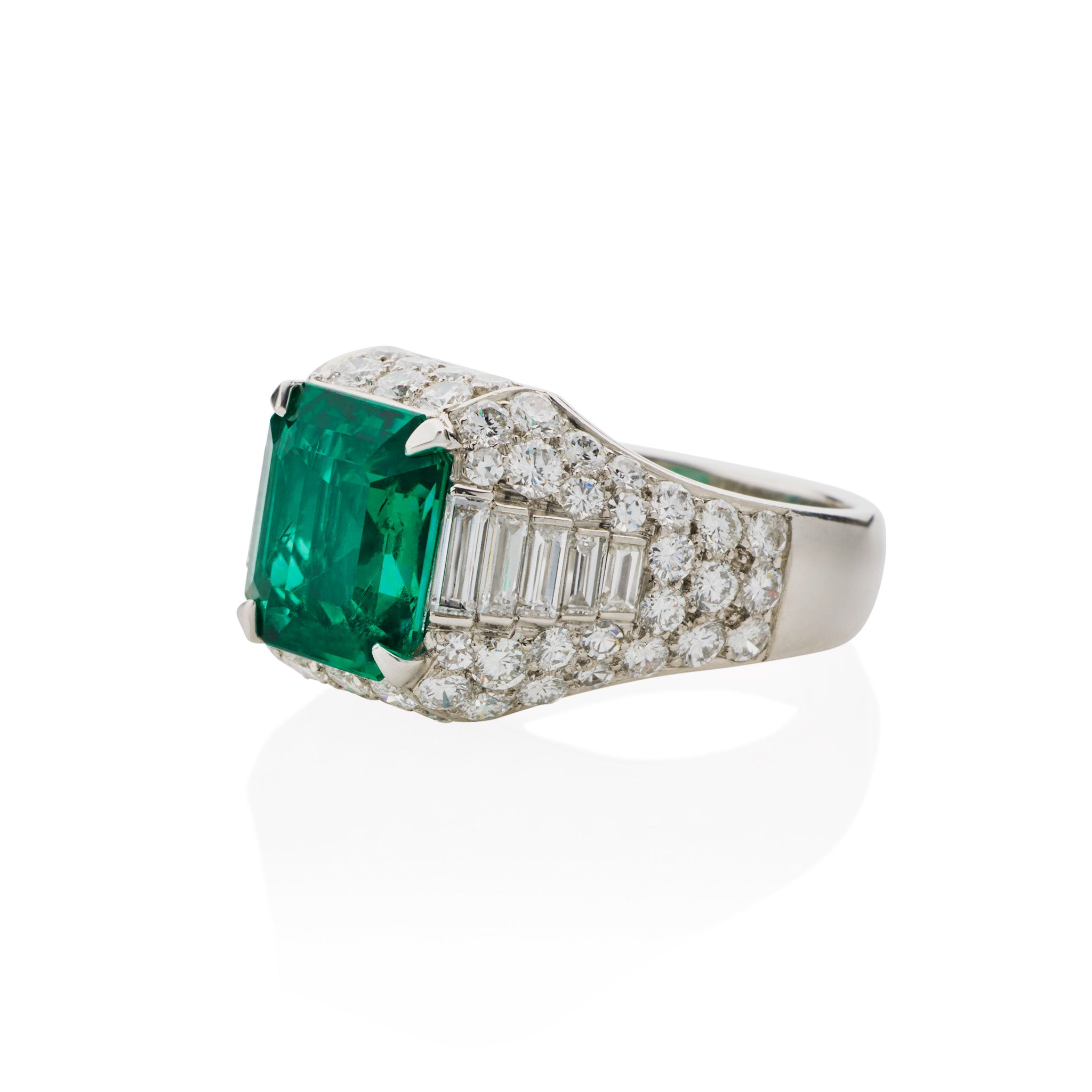 Bulgari Colombian Emerald & Diamond Trombino Ring | 18K Gold Luxury Jewelry for Women | Perfect for Weddings, Anniversaries & Special Occasions