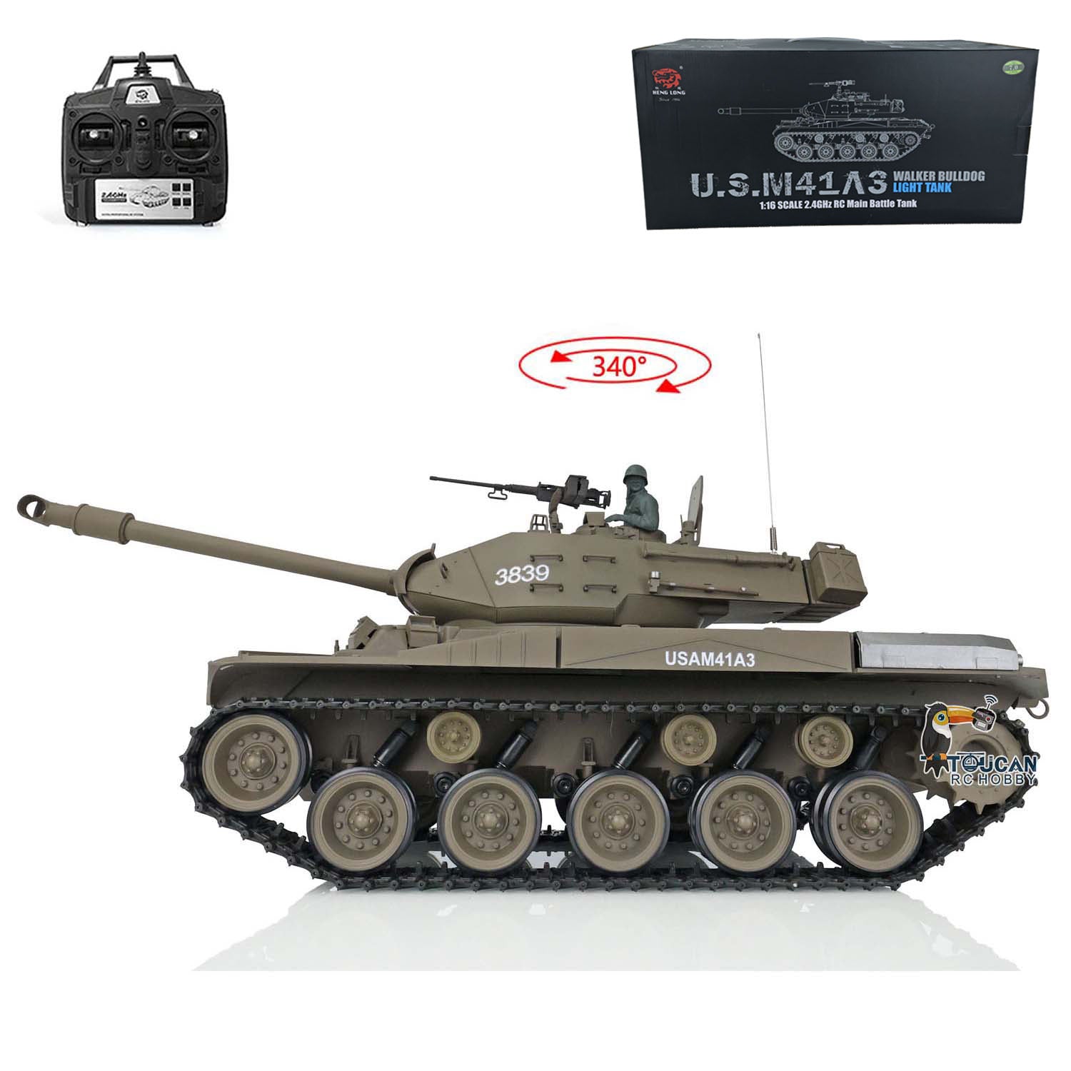 2.4GHz Henglong 1/16 Scale RTR RC Tank - Remote Control Walker Bulldog Military Model 3839 with Infrared Battle System | Ready-to-Run Toy Tank for Adults & Kids | Outdoor Play, Collection Display & Infrared Combat Battles