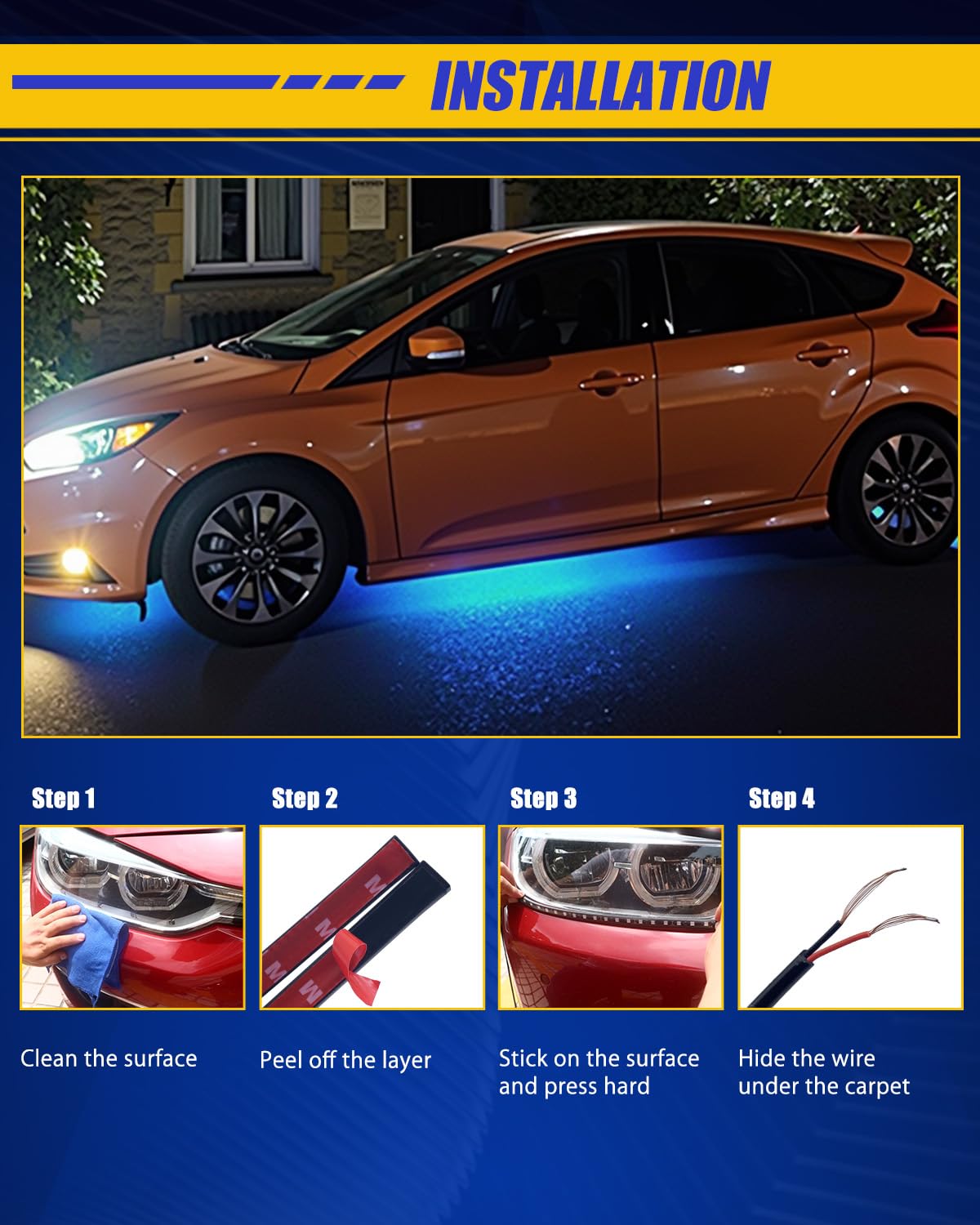 30CM 15 SMD IP67 Waterproof Blue LED Light Strip for Cars, Trucks, Motorcycles, Boats & Golf Carts - 6PCS with 3M Tape - Perfect for Interior Lighting, Underglow Effects & Home Decoration