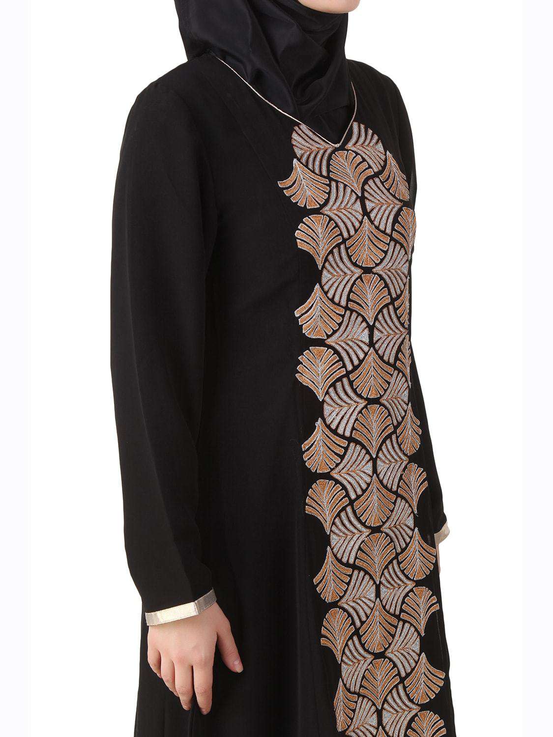 Annam Black Dual Layer Nida and Georgette Abaya - Modest Islamic Dress for Women - Perfect for Prayer, Eid, and Special Occasions
