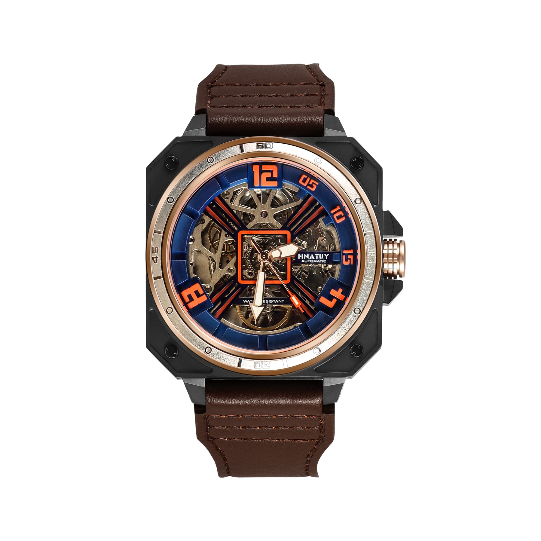 GEFTZRD Automatic Men's Watch - Stainless Steel Case with Genuine Leather Band, 50M Waterproof Mechanical Wristwatch for Business, Casual & Outdoor Activities