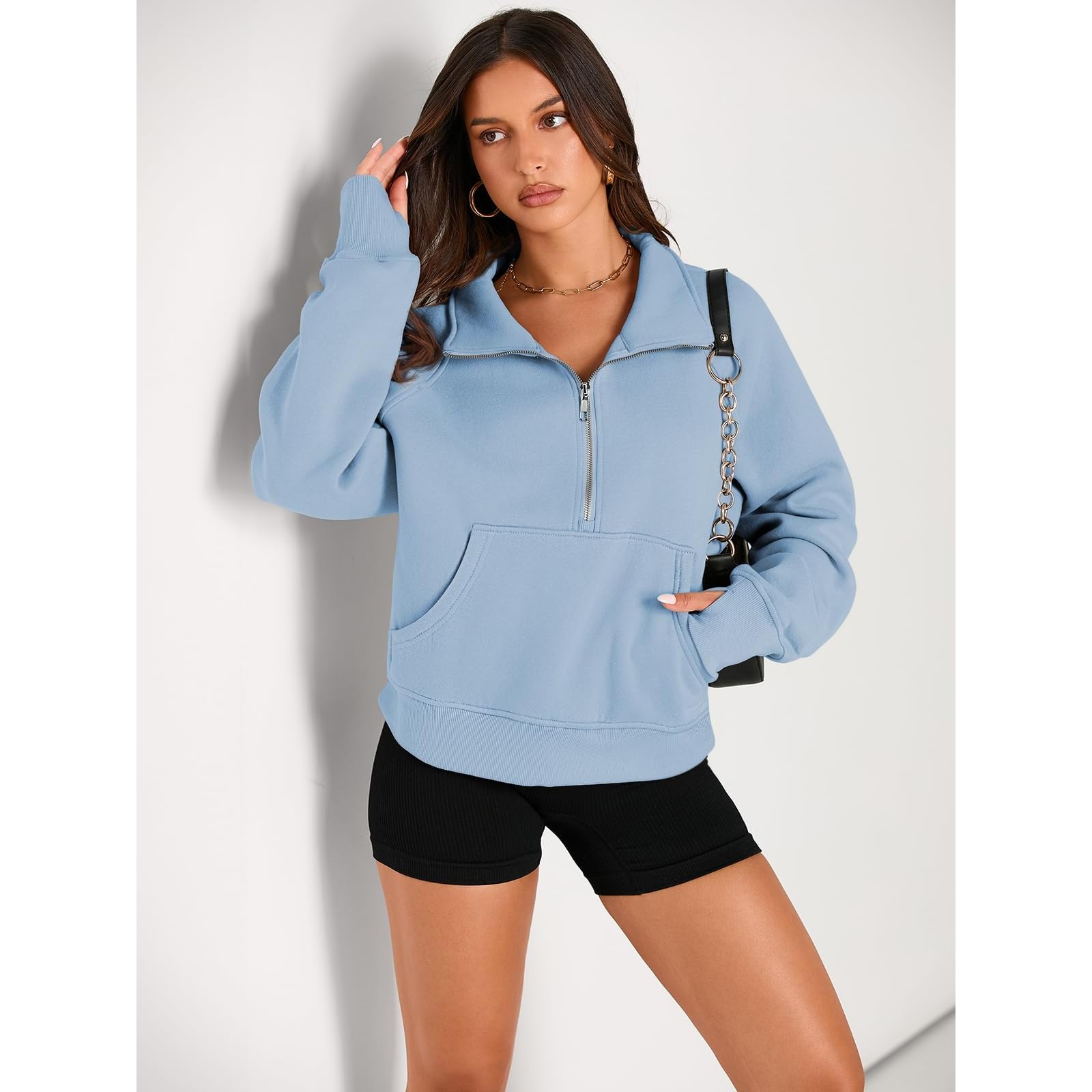 Women's Half Zip Cropped Fleece Pullover Hoodie - Y2K Style Quarter Zipper Thumb Hole Sweatshirt for Fall Casual Outfits | Perfect for Layering, Streetwear & Cozy Autumn Days