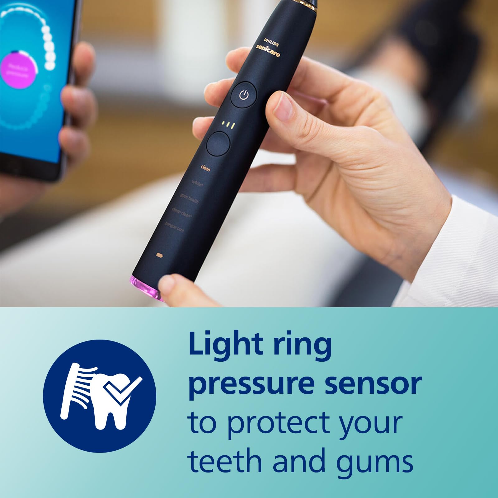 Philips Sonicare DiamondClean Smart 9700 Electric Toothbrush - Sonic Toothbrush with Bluetooth App, Pressure Sensor & Brush Head Detection - 5 Modes & 3 Intensity Levels - Lunar Blue (HX9957/71) - Perfect for Travel & Family Oral Care