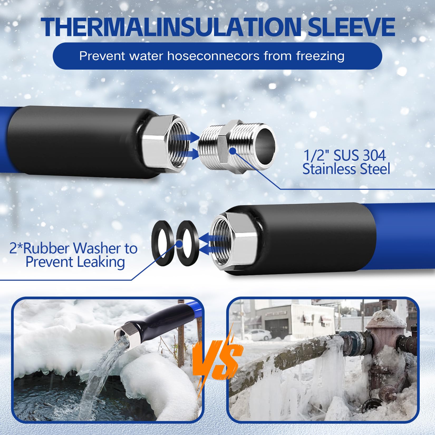 **15FT 25FT 75FT 100FT Heated RV Water Hose -45℉ Freeze Proof, Drinking Safe, Energy Saving Thermostat, 1/2