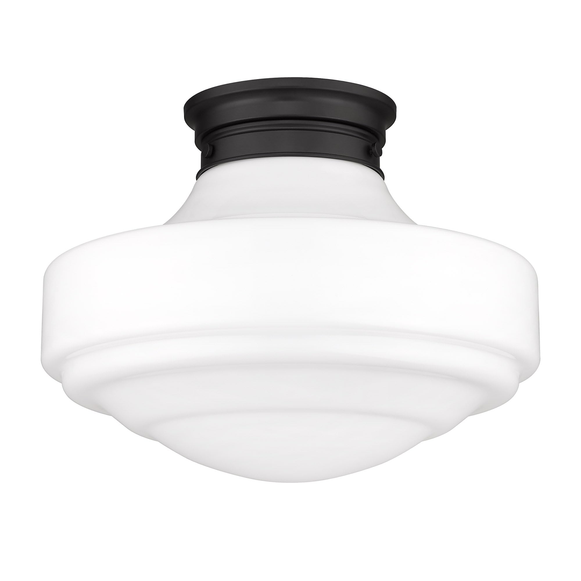 Vintage Style Matte Black Semi-Flush Mount Ceiling Light with Milk Glass Shade - Perfect for Dining Room, Bedroom, or Hallway Lighting
