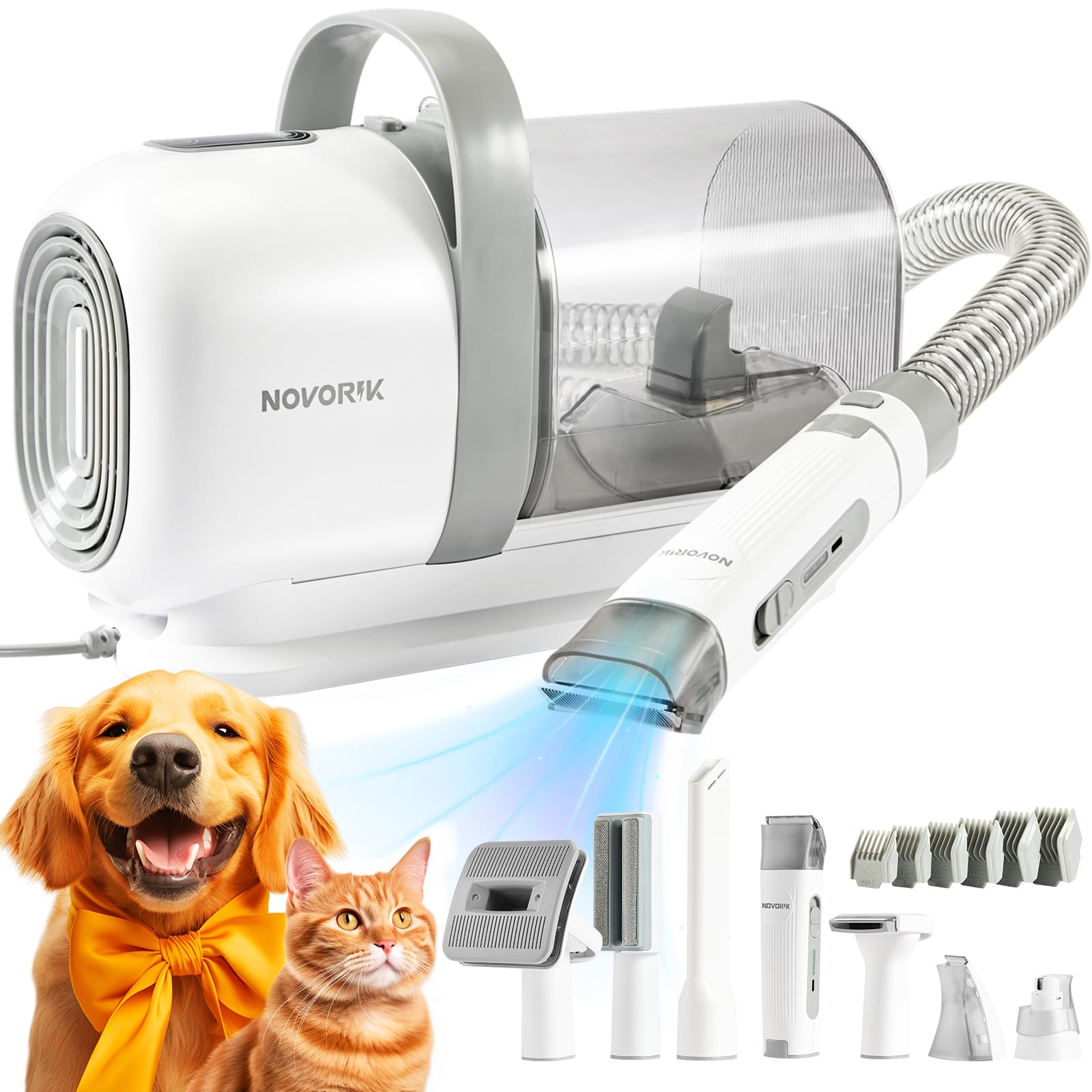 Professional Dog Hair Vacuum with Clipper - 2L Dust Cup Pet Grooming Kit | Low Noise Animal Vacuum with Grinder, Brush & Deshedding Tools | Perfect for Home Grooming & Shedding Season Care