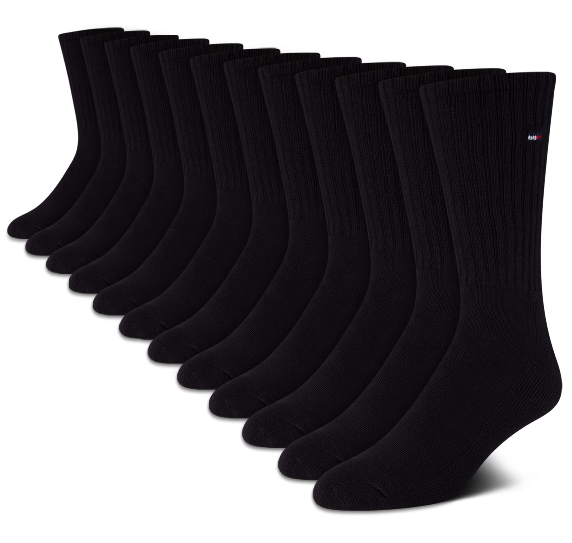 Tommy Hilfiger Men's Athletic Crew Socks - 12 Pack Cushioned Cotton Socks for Running, Gym & Everyday Wear - Breathable Comfort Socks for Men