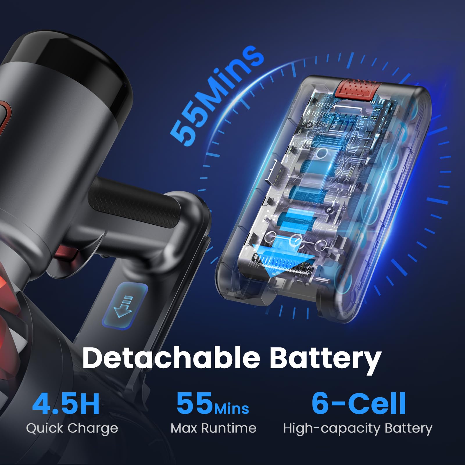 **45kPa Powerful S3 Cordless Vacuum Cleaner - LED Display, 55-Min Runtime, Rechargeable Stick Vacuum for Home, Pet Hair, Carpet & Hard Floors - Free-Standing Design (Red) - Perfect for Quick Cleanups & Pet Owners**