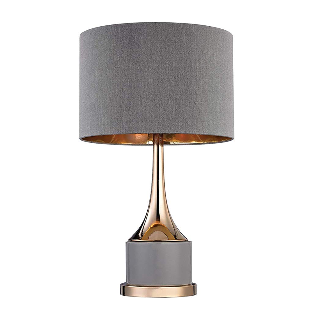 Modern Desk Lamp with Metal Base & Fabric Shade - Gray Nightstand Lamp for Bedroom, Living Room, Office | Stylish Lighting for Reading, Working & Home Decor