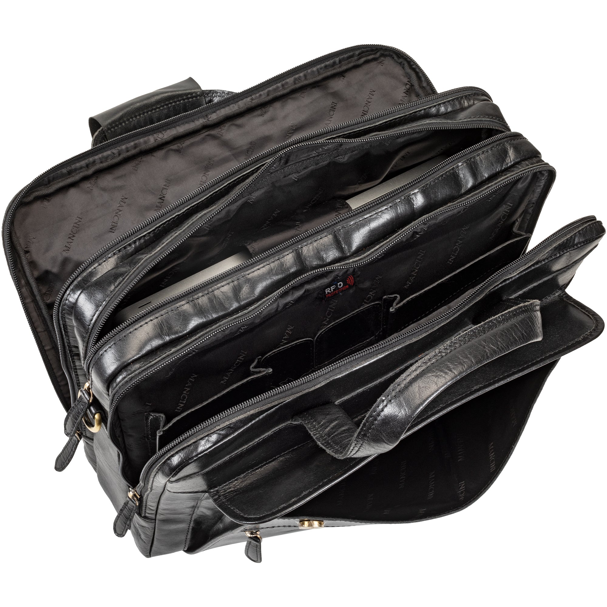 Mancini Buffalo Triple Compartment Leather Briefcase for 15.6 Inch Laptop & Tablet - Professional Business Bag for Work, Office & Travel