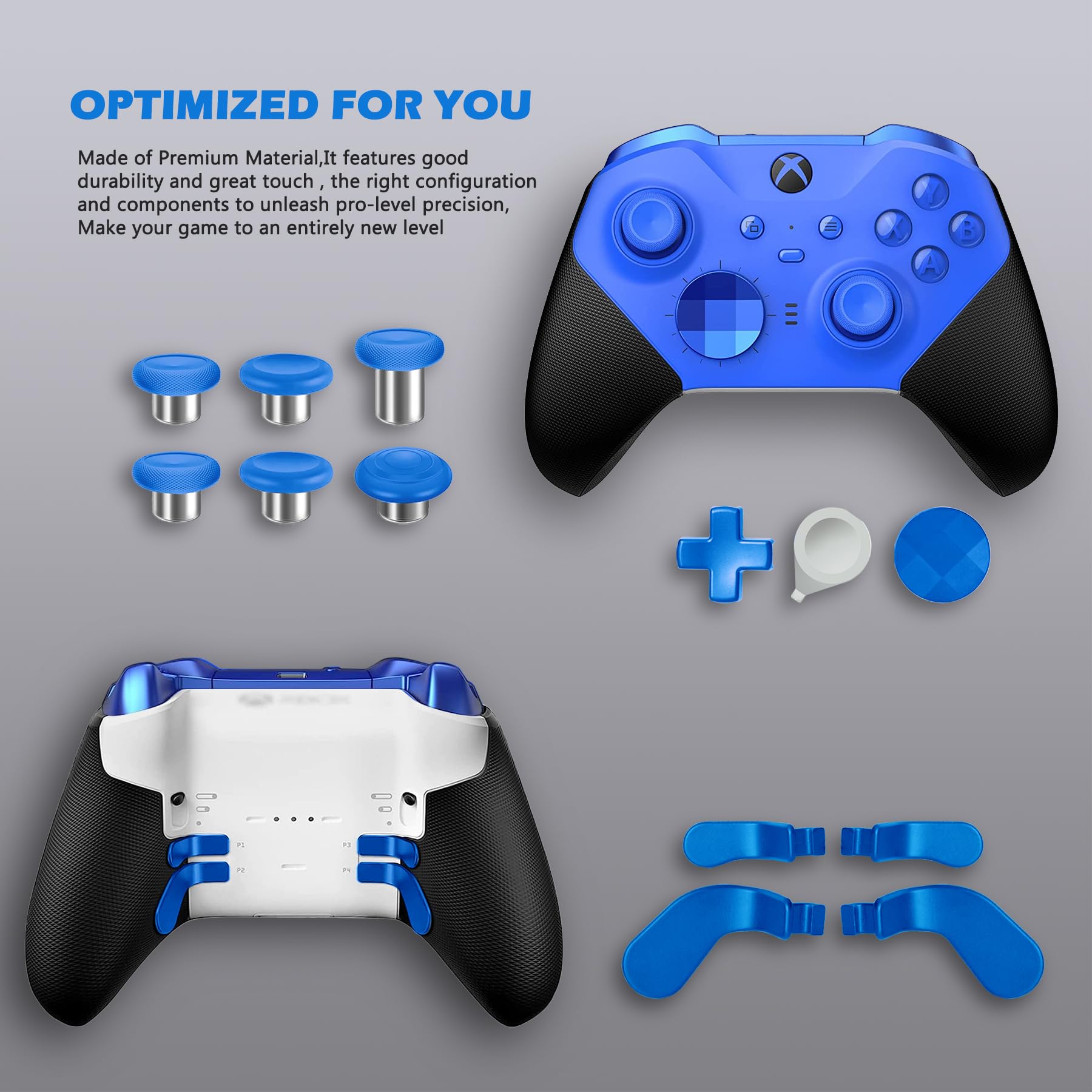 Sedicoca Xbox Elite Wireless Controller Series 2 Complete Component Pack - Includes Carrying Case, Dock, 4 Paddles, 2 D-Pads, 6 Thumbsticks & Tool - Replacement Parts for Xbox One Elite Series 2 Core (Blue) - Perfect for Gaming, Travel & Controller Customization