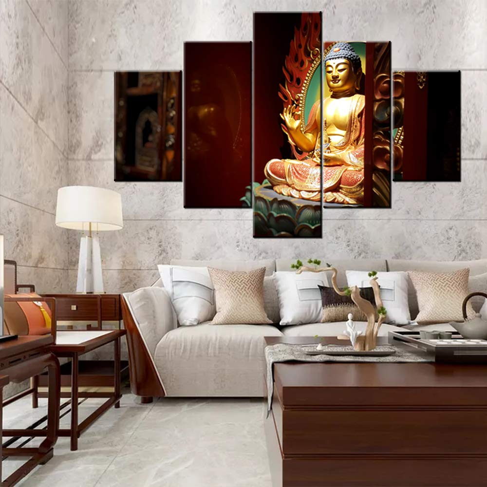 TUMOVO 5-Piece Black and Gold Buddha Wall Art Set - Modern Meditation Paintings for Living Room, Home Office & Studio Decor (60