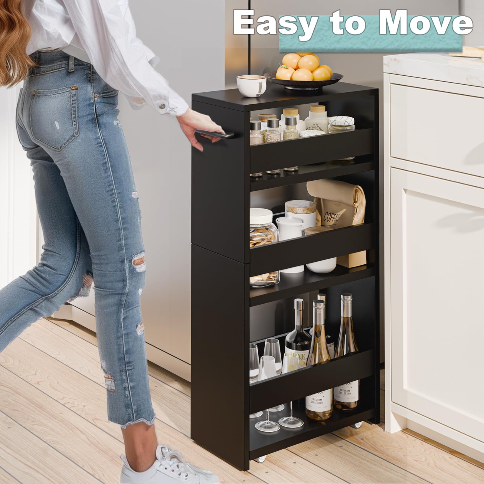 MARTY 4-Tier Slim Rolling Storage Cart with Wheels & Handle - 7.9
