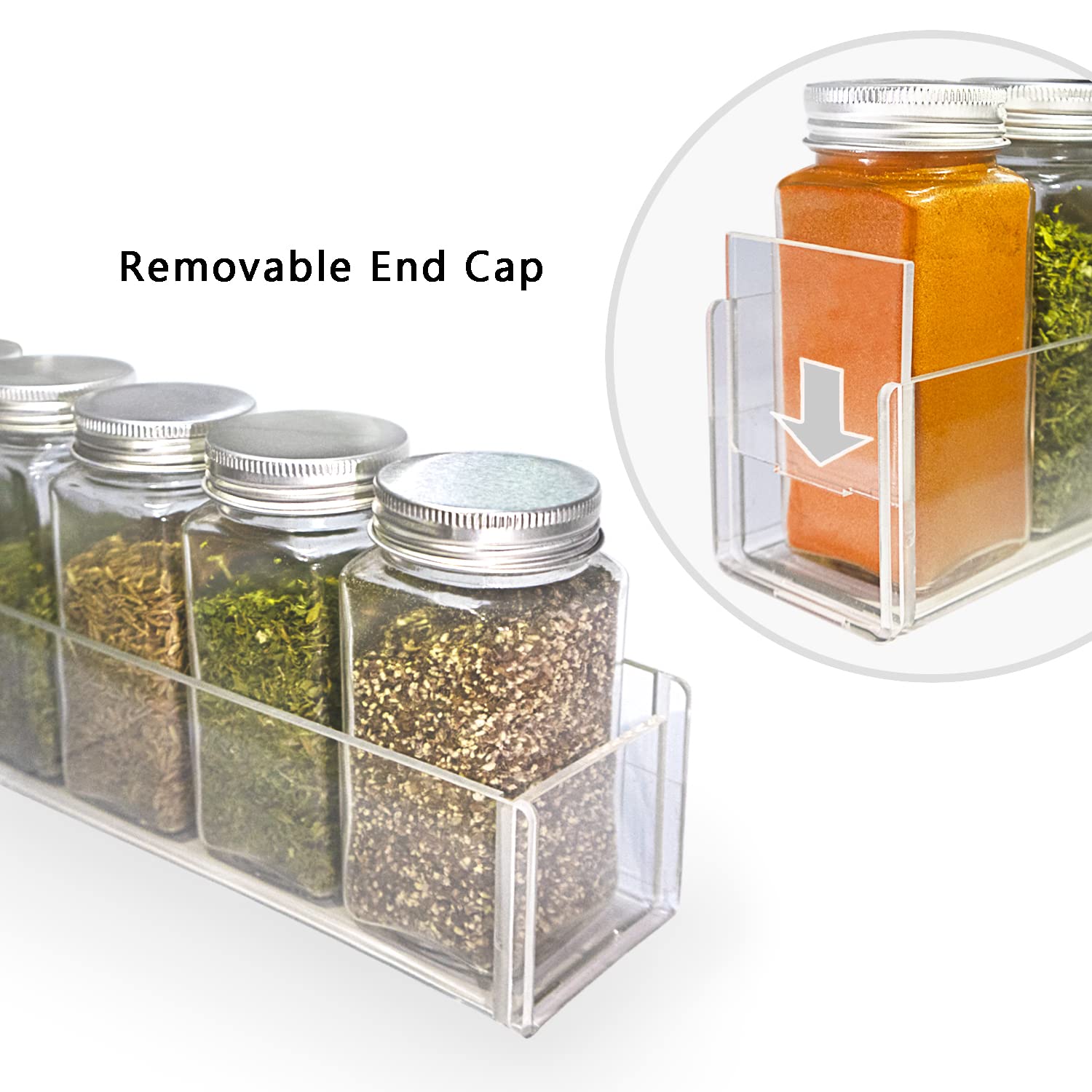 VAEHOLD Clear Adhesive Acrylic Spice Rack - 2 Pack Wall Mount Organizer with Nano Double Sided Tape & Shelf Ends for Kitchen Cabinet Door (11.8 Inch) - Perfect for Small Space Organization & Spice Storage