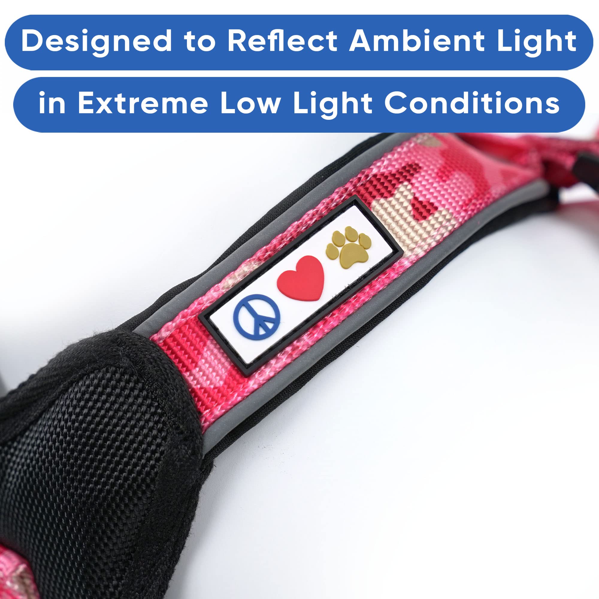 Pawtitas Reflective Padded Dog Harness - Comfortable & Adjustable Pet Vest for Walking, Running & Outdoor Adventures - Small Size in Pink - Great for Night Safety & Daily Use