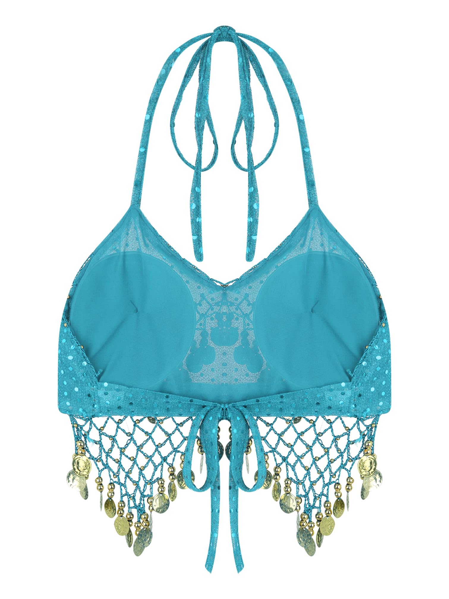 iiniim Women's Glitter Sequins Belly Dance Bra Top - Halter Beaded Tassel Crop Top for Belly Dancing, Performances & Costume Parties | Perfect for Dance Shows, Halloween & Festive Events