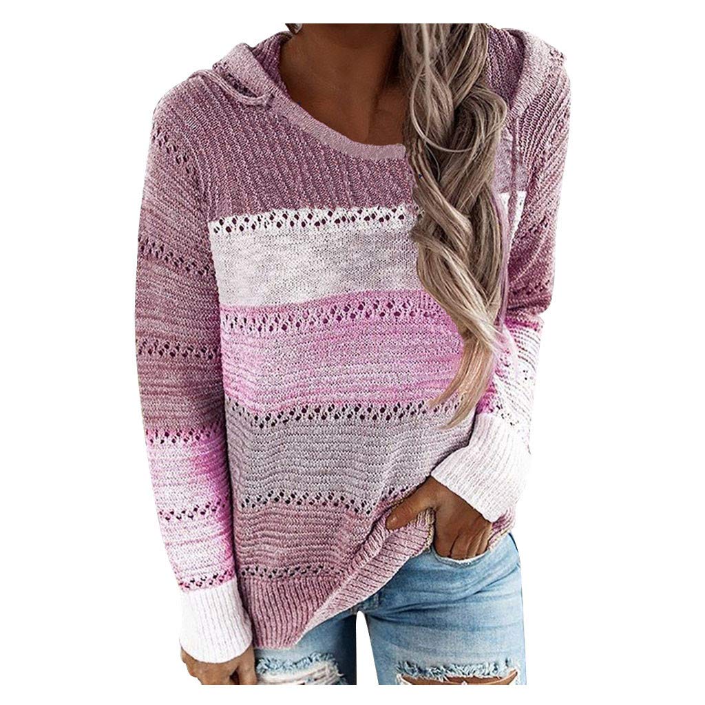 AODONG Women's Lightweight Color Block Hooded Sweater - Drawstring Pullover Hoodie for Casual Wear, Fall & Winter Fashion, Outdoor Activities