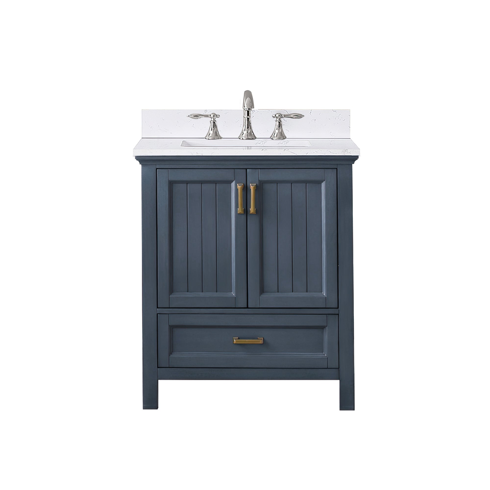 Isla 30 Inch Single Bathroom Vanity Set with Aosta White Engineered Stone Countertop - Modern Sink Cabinet for Small Bathrooms, Powder Rooms & Guest Baths