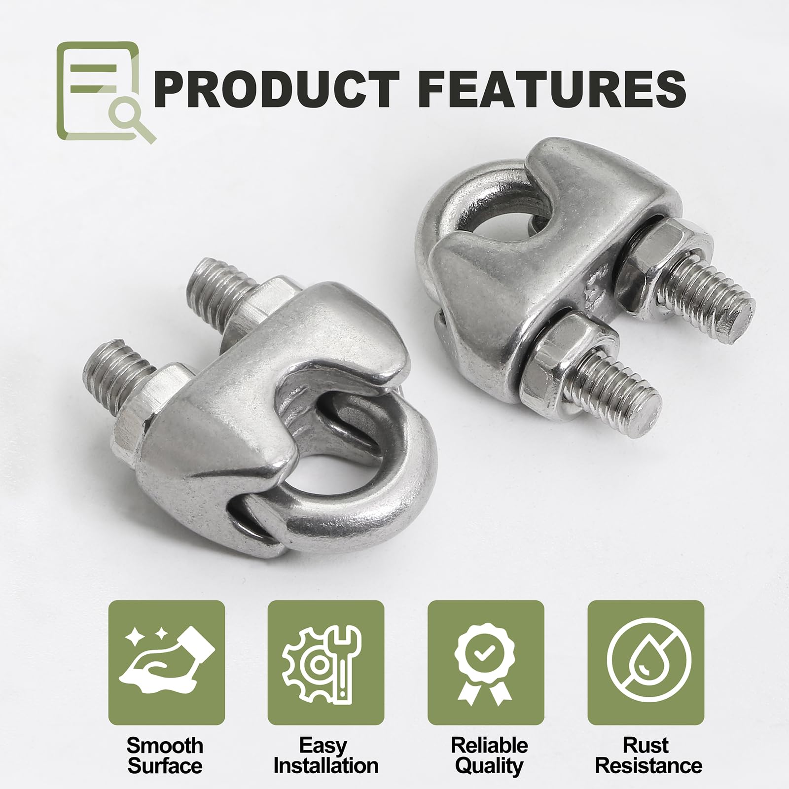 4pcs Stainless Steel M3 Wire Rope Clamps - 1/8 inch Cable Clips for Marine, Rigging, Construction & DIY Projects | Heavy Duty Wire Rope Fasteners for Boating, Fencing & Outdoor Use