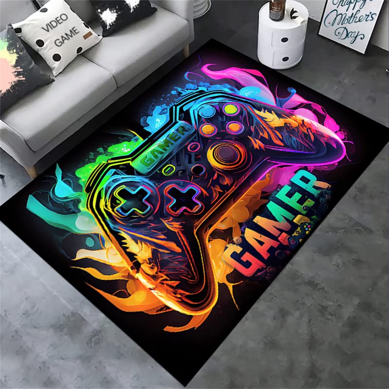 Gamer Rug with Controller Design - 60x40 Inches Non-Slip Gaming Carpet for Esports Room, Game Room Decor - Perfect for PC Setup, Console Gaming & Streaming Background