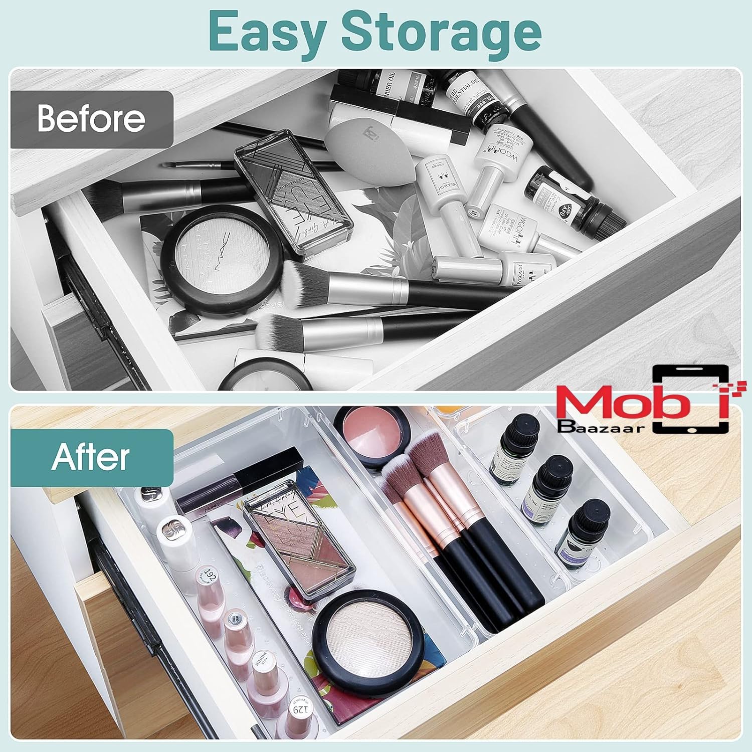 13-Piece Clear Plastic Drawer Organizer Set - 5 Sizes for Makeup, Jewelry & Small Items | Desk Drawer Dividers & Storage Bins for Kitchen, Bedroom, Bathroom & Office | Perfect for Cosmetics, Accessories & Home Organization