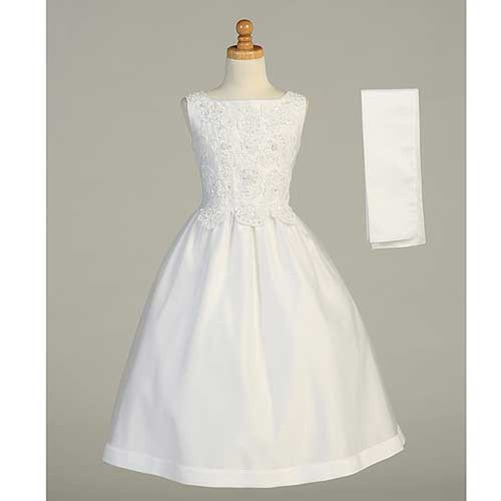 Lito White Beaded Tea Length First Communion Dress with Shawl for Girls Size 12 - Perfect for Church Ceremonies, Baptisms & Special Occasions