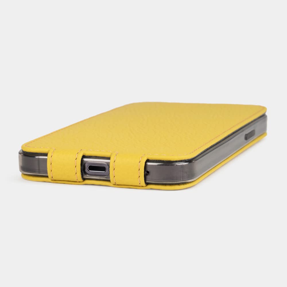 Premium Ultra Thin Leather Wallet Case for iPhone 13 Pro - Patented French Design - Slim RFID Blocking Phone Cover with Card Slots [Yellow] - Perfect for Everyday Use, Travel & Business