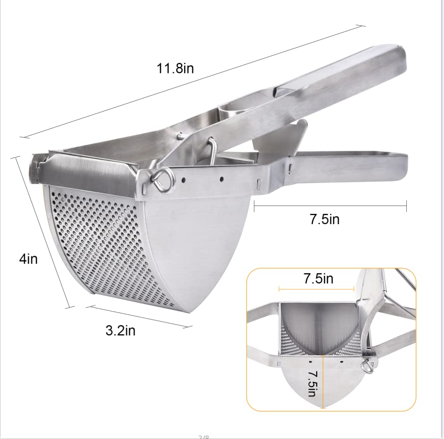 Professional Stainless Steel Potato Ricer - Heavy Duty Mashed Potato Maker for Creamy Mashed Vegetables & Fruits - Perfect for Home Cooking, Baby Food & Restaurant Use