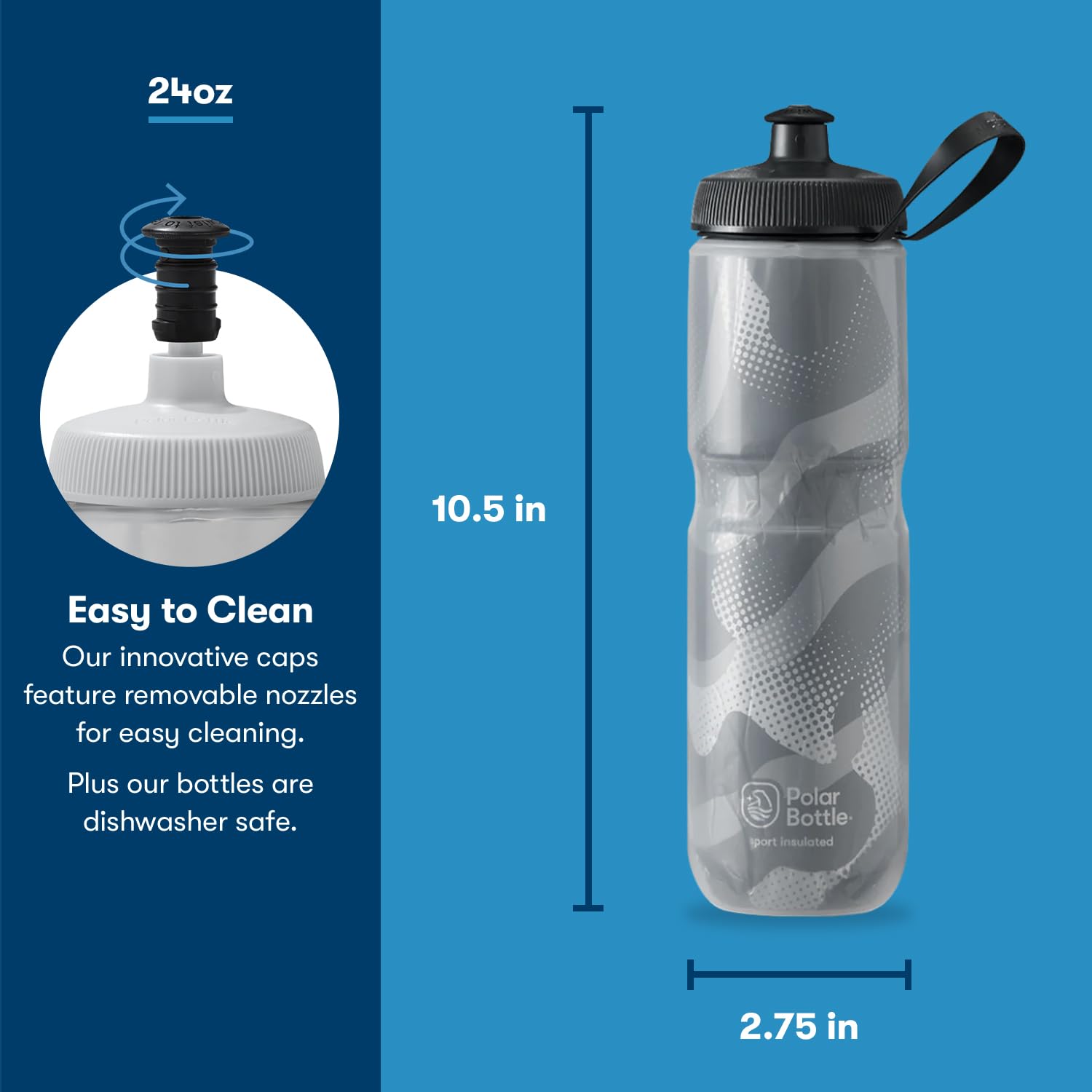 Polar Bottle Sport Insulated Water Bottle by HydraPak (20oz & 24oz) - Leak Proof & Double-Layer Insulation Keeps Drinks Cold 2X Longer | Perfect for Gym, Hiking, Cycling & Outdoor Activities
