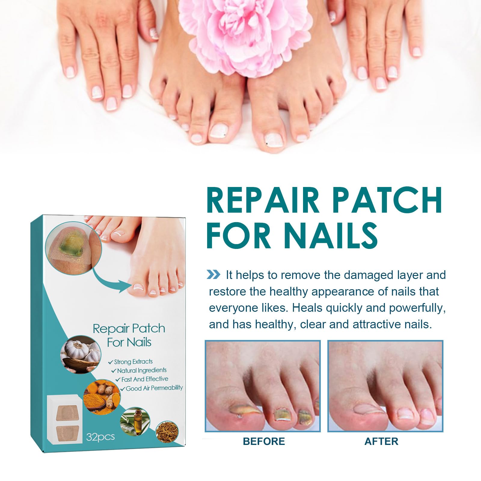 **32PCS Extra Strength Nail Fungus Repair Treatment Patches - Breathable Toenail Fungus Treatment for Damaged Nails, 8 Hours Recovery - Ideal for Athletes, Swimmers & Daily Foot Care**