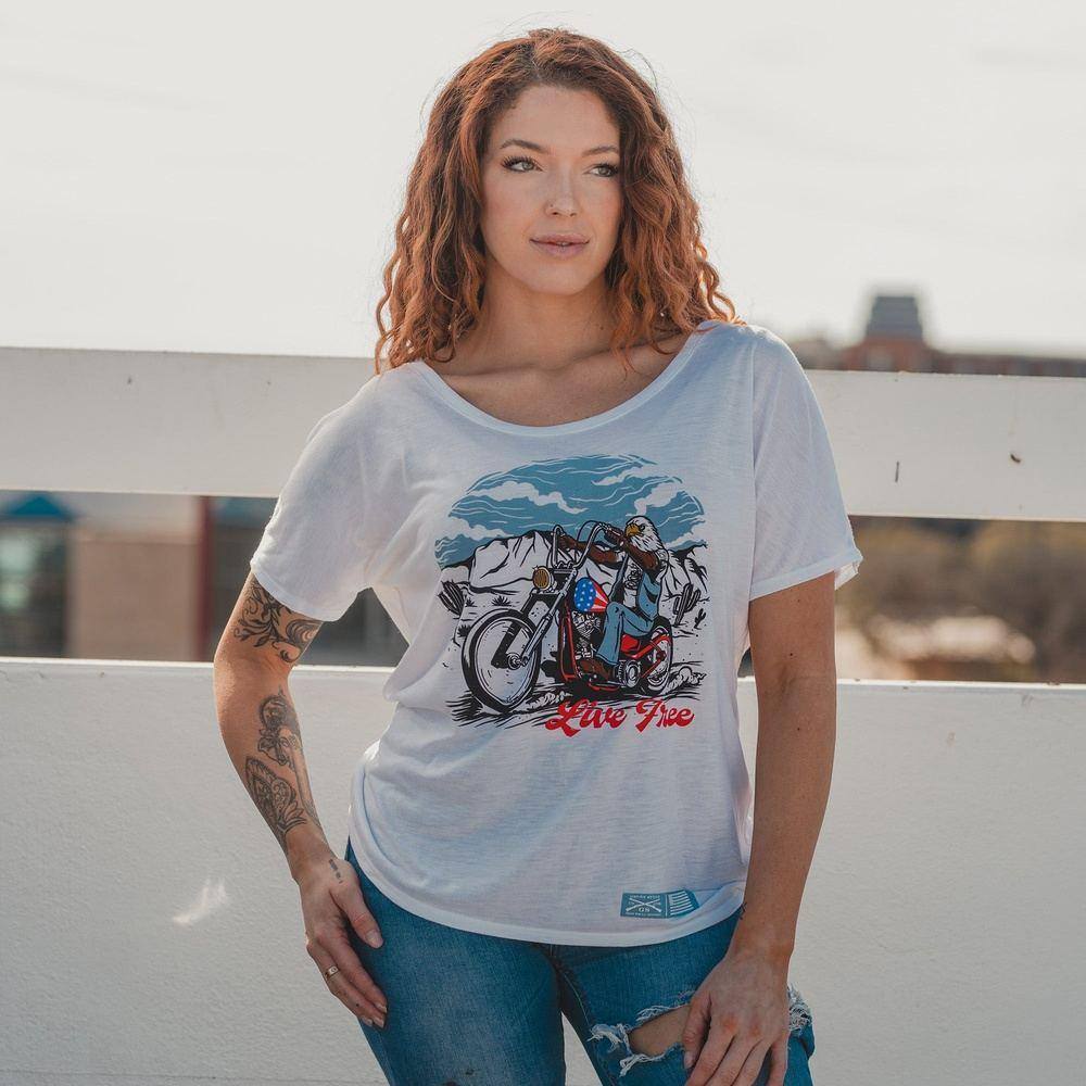 Women's Live Free Slouchy T-Shirt - Soft Relaxed Fit Casual Tee in White | Perfect for Everyday Wear, Weekend Outfits & Layering