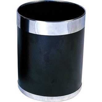 Premium Black Leather-Look Waste Paper Bin - Stylish Trash Can for Home & Office - Epoxy Powder-Coated Steel with Removable Rim for Discreet Bin Liners - Perfect for Desks, Living Rooms & Workspaces