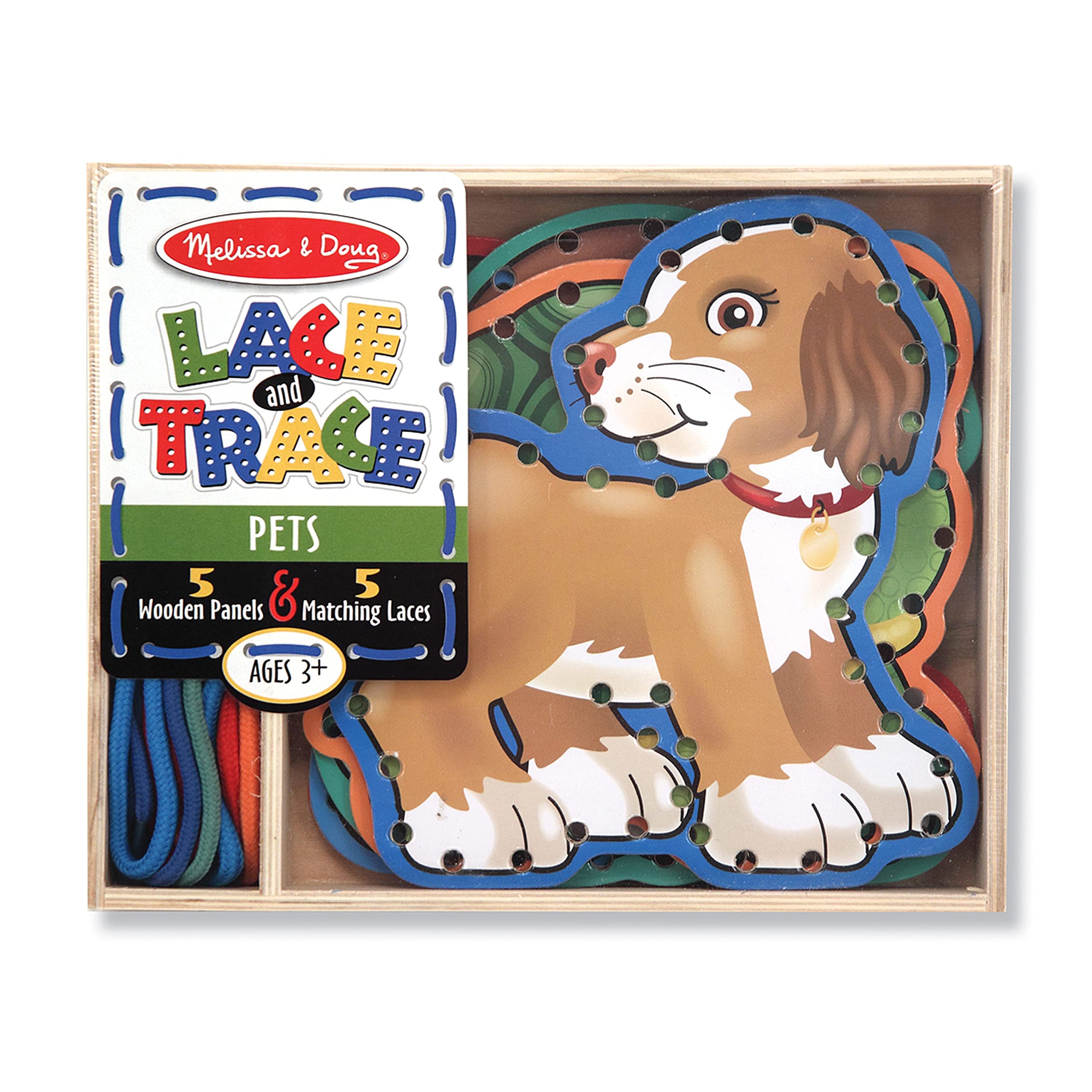 Melissa & Doug Lace and Trace Activity Set - 5 Wooden Pet Panels with Matching Laces | Fine Motor Skills Toys for Toddlers Ages 3+ | Preschool Learning Activities for Kids | Perfect for Home, Classroom & Travel Play