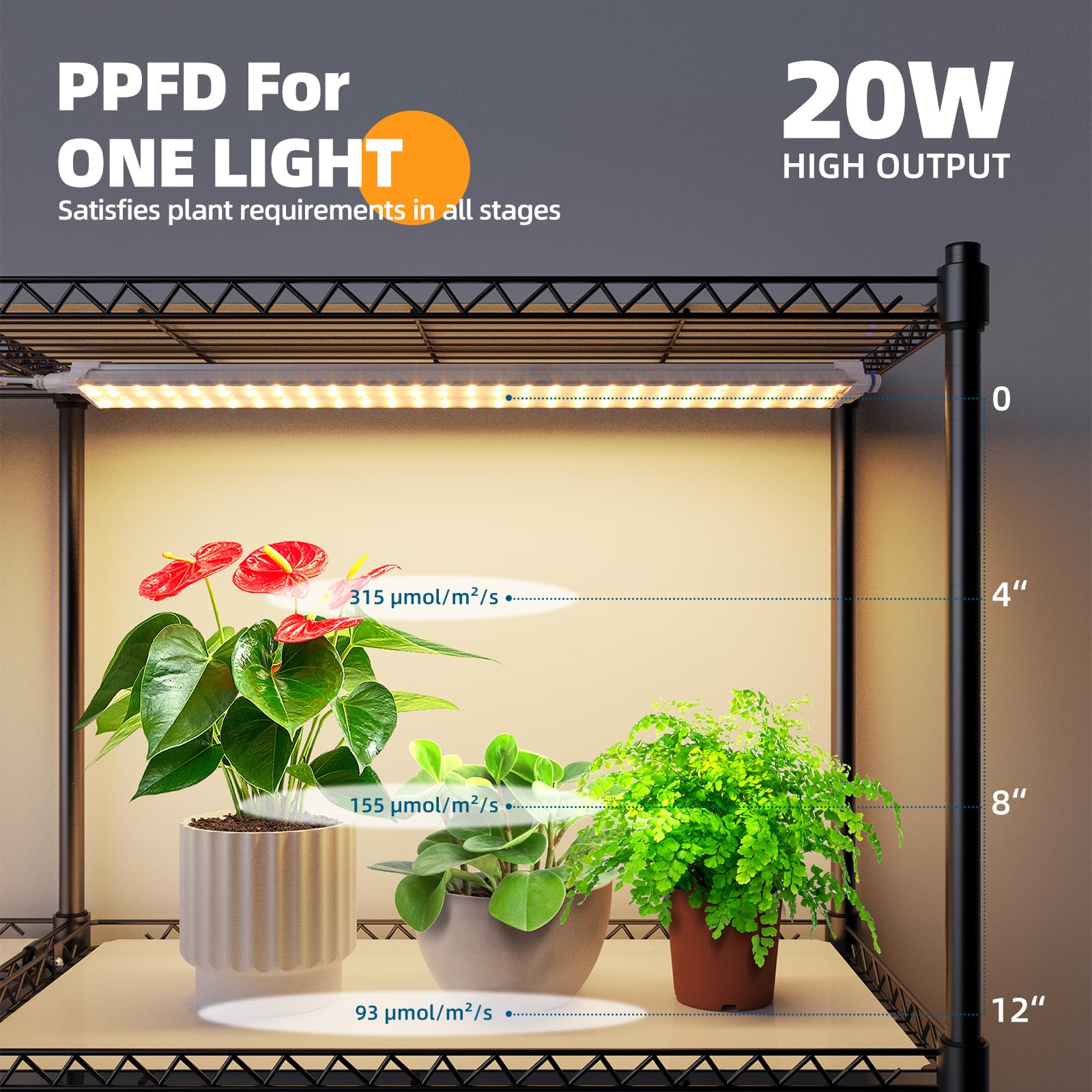 Barrina 6-Tier Tall Metal Plant Stand with 10Pcs 1.6FT 20W Full Spectrum Grow Lights - Indoor Plant Shelf for Herbs, Succulents & Flowers - Perfect for Home, Office, Balcony Gardening (47x13.8x70.9 Inches)