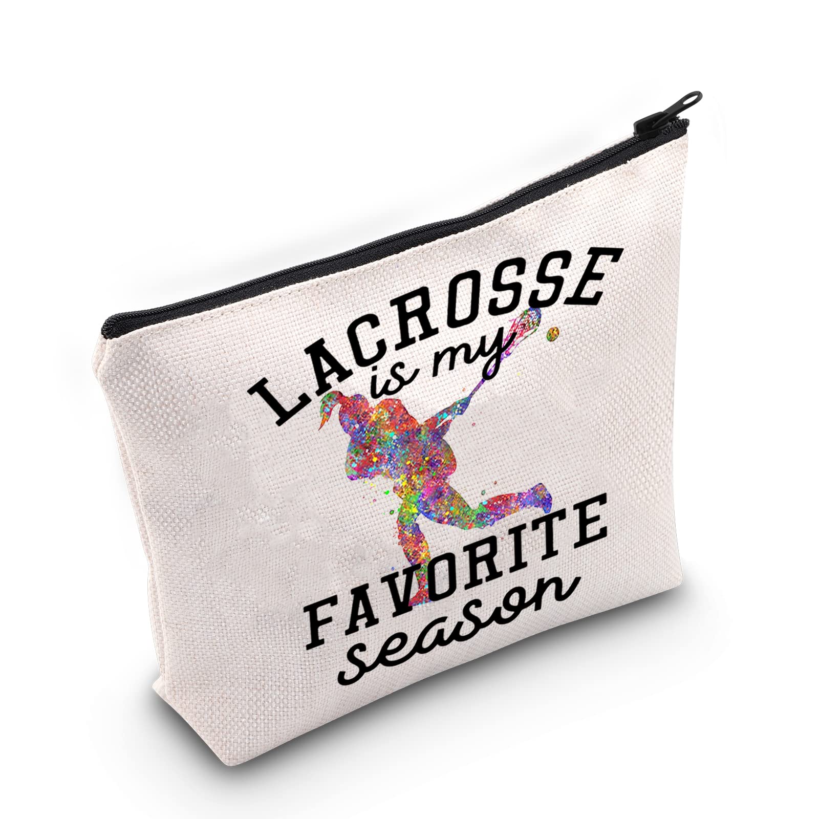 LEVLO Lacrosse Themed Cosmetic Makeup Bag - Waterproof Zipper Pouch for Girls & Women - Perfect Gift for Lacrosse Players & Fans - Great for Sports Events, Travel & Daily Use (Lacrosse Season Design)