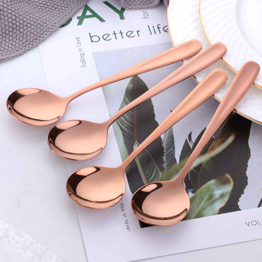 Premium 7-Inch Stainless Steel Bouillon Soup Spoons Set - Elegant Round Dinner Spoons for Fine Dining, Restaurants & Home Entertaining - Dishwasher Safe & Durable Tableware
