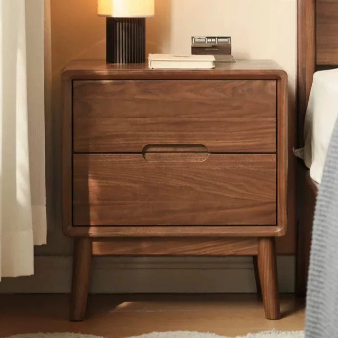 Premium Black Walnut Solid Wood Nightstand with Storage - Modern Bedside Table for Bedroom, Living Room & Guest Room - Durable & Stylish Furniture for Home Decor