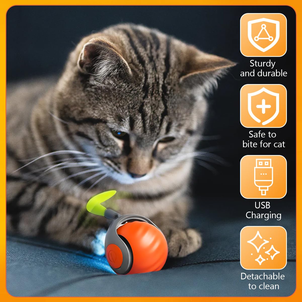 Speedy Tail 2.0 Interactive Cat Toy Ball - Motion Activated Feather Tail Automatic Cat Stimulation Toy for Indoor Cats - Perfect for Playtime & Exercise