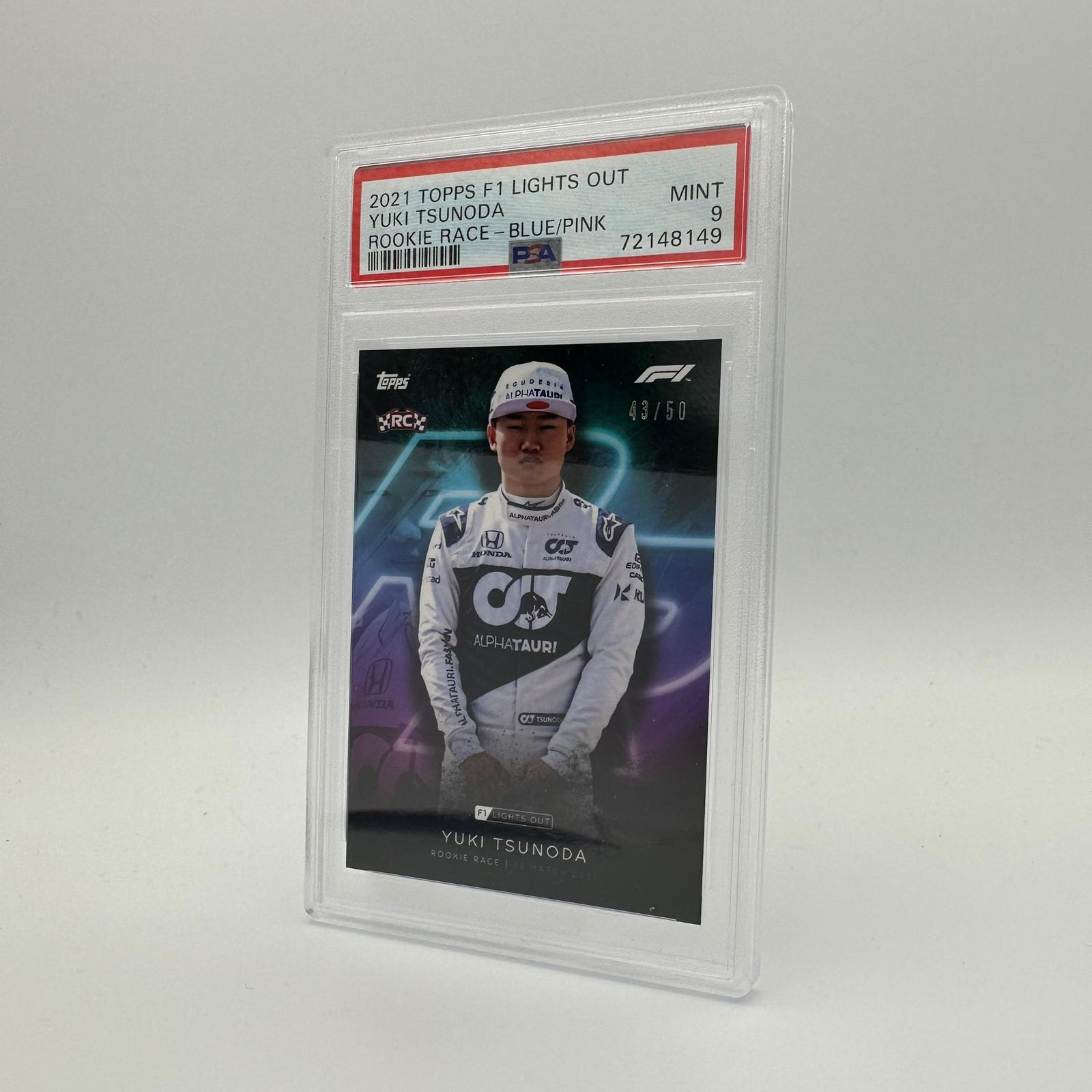 PSA 9 Yuki Tsunoda 43/50 Rookie Race Blue Pink Parallel F1 Racing Card - Perfect for F1 Collectors, Sports Memorabilia Displays & Trading Card Investments