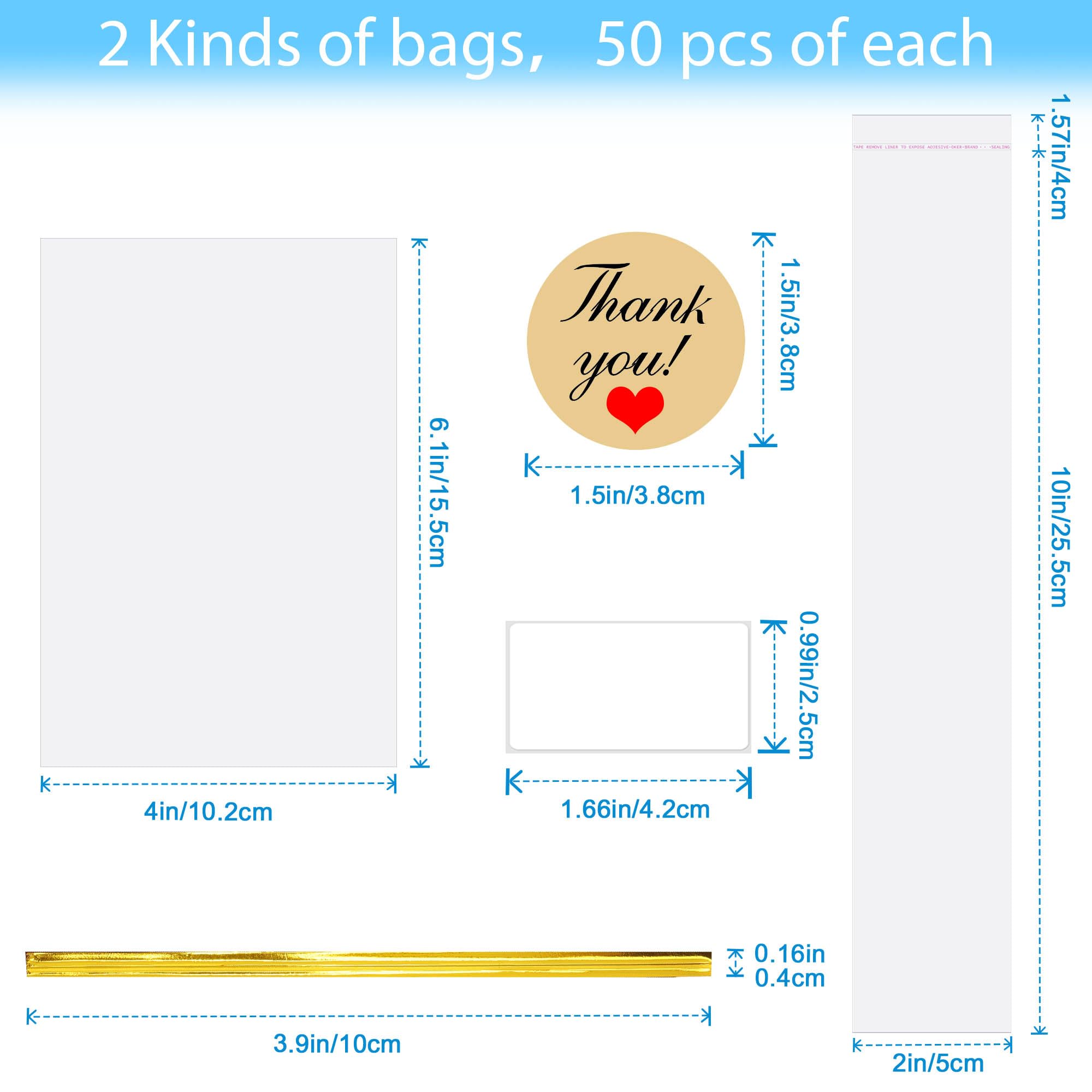 100 Pcs Clear Cellophane Treat Bags for Bakery & Gifts - 50 PCS 4