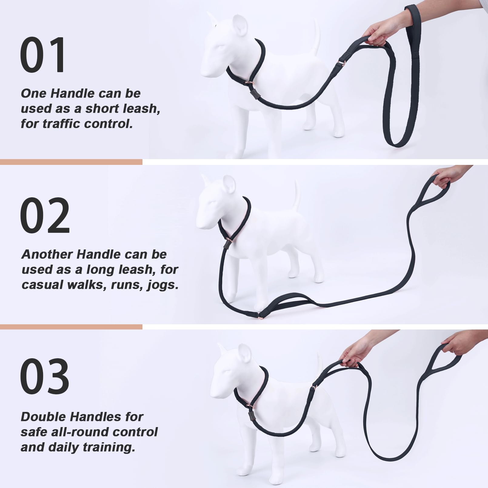 Premium Slip Lead Dog Leash - Heavy Duty Nylon No Pull Training Leash with Double Handle for Small Medium Large Dogs - Soft Leather Slip Collar Included - 6ft Black - Perfect for Walking, Training & Outdoor Adventures